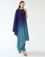 Ombre Plissé Cape & Trousers Set