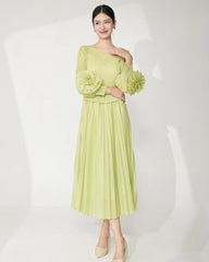 Luxury Plissé Flower Sleeve Dress