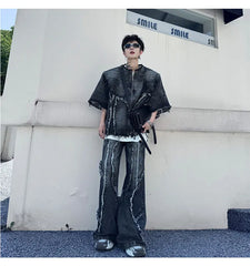 Men's Korean Style Distressed Dark Denim Set