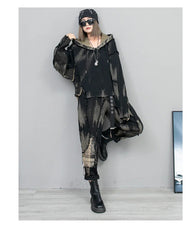 HEYFANCYSTYLE Distressed Hooded Top & Ankle-Length Pants Set