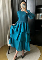 Pleated Lantern Sleeve Ruffle Dress