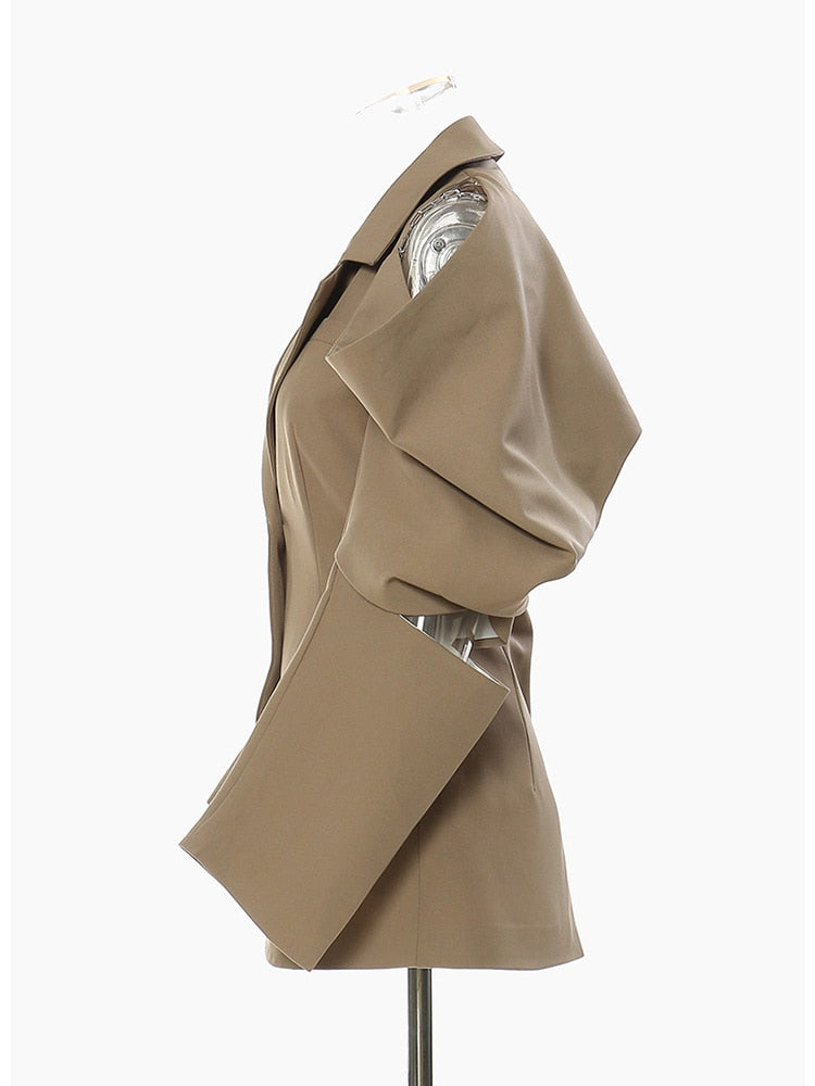 Elegant Stylish Off Shoulder Camel Blazer Coat