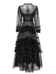 Glamorous Black Sequin Tulle Long Dress