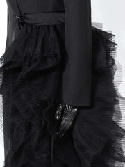 Asymmetric Tulle Full-Length Blazer