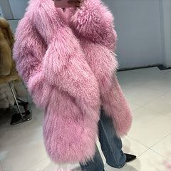 Luxurious Pink Mongolian Curly Shearling Coat