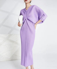 Luxury Pleated Batwing Sleeves Dress