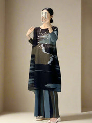 Luxury Plissé Tunic & Wide-Leg Pant