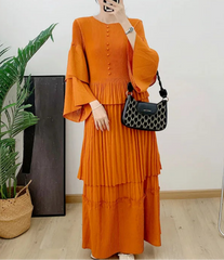 Luxury Pleated Flare Sleeve Dress