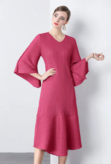 Elegant Pleats Bell Sleeve Dress