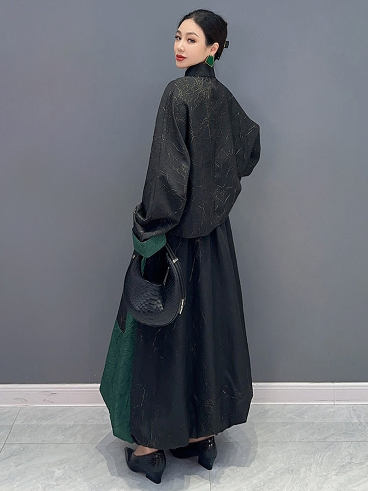 Versatile Casual 2-Piece Set - Long Sleeve Top & Oversized Skirt