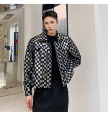 Men's Metallic Checkered Cropped Jacket