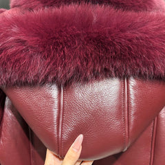 Fox Fur Trimmed Shearling Leather Hooded Jacket