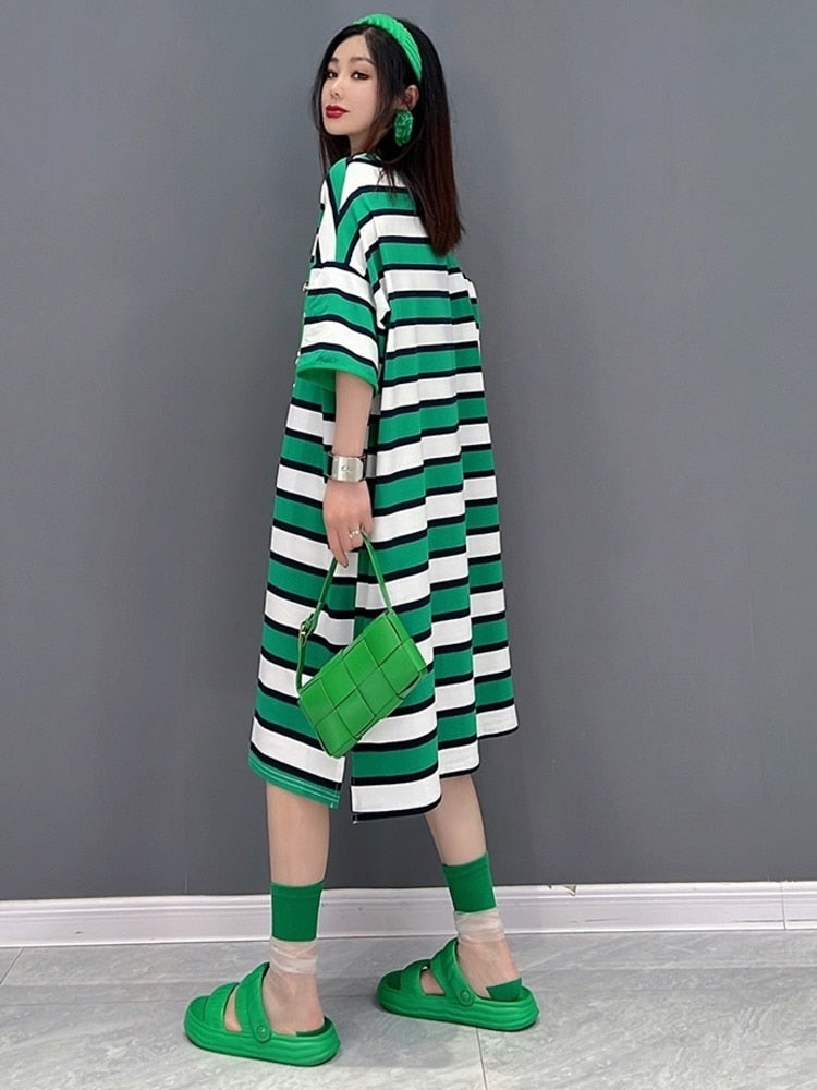 Ella Green Striped Oversized Dress