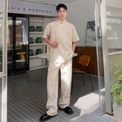 Men's Casual Apricot Streetwear Shirt and Trousers Set