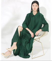 Plissé Flared Sleeve Maxi Dress