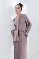 Designer Pleated Cardigan & Long Skirt Set