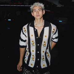Men's Luxury Crochet Open-Knit Shirt