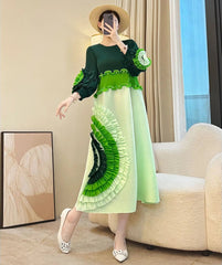 Unique Plissé Long-Sleeve Dress