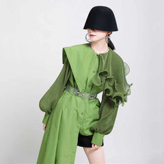 Women's Long-Sleeve Pleated Peacock Blouse