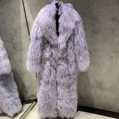 Designer Mongolian Fur Ankle-Length Overcoat