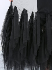 Couture Black Ruffled Sheer Tulle Maxi Dress