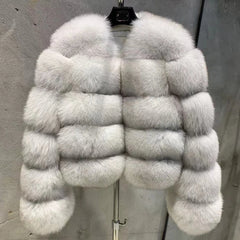Ladies Fox Fur Crop Bomber Jacket