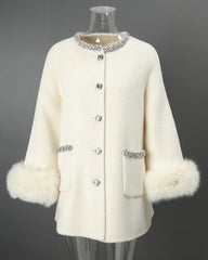 Luxury Woolen Faux Fur Coat