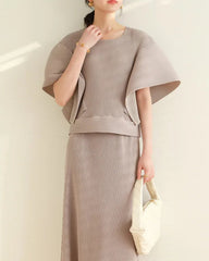 Luxe Plissé Cape-Sleeve Top