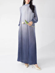 Pleated Midi Dress - Long Sleeve Puff