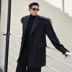 Men's Luxury Oversized Blazer with Faux Fur Sleeves