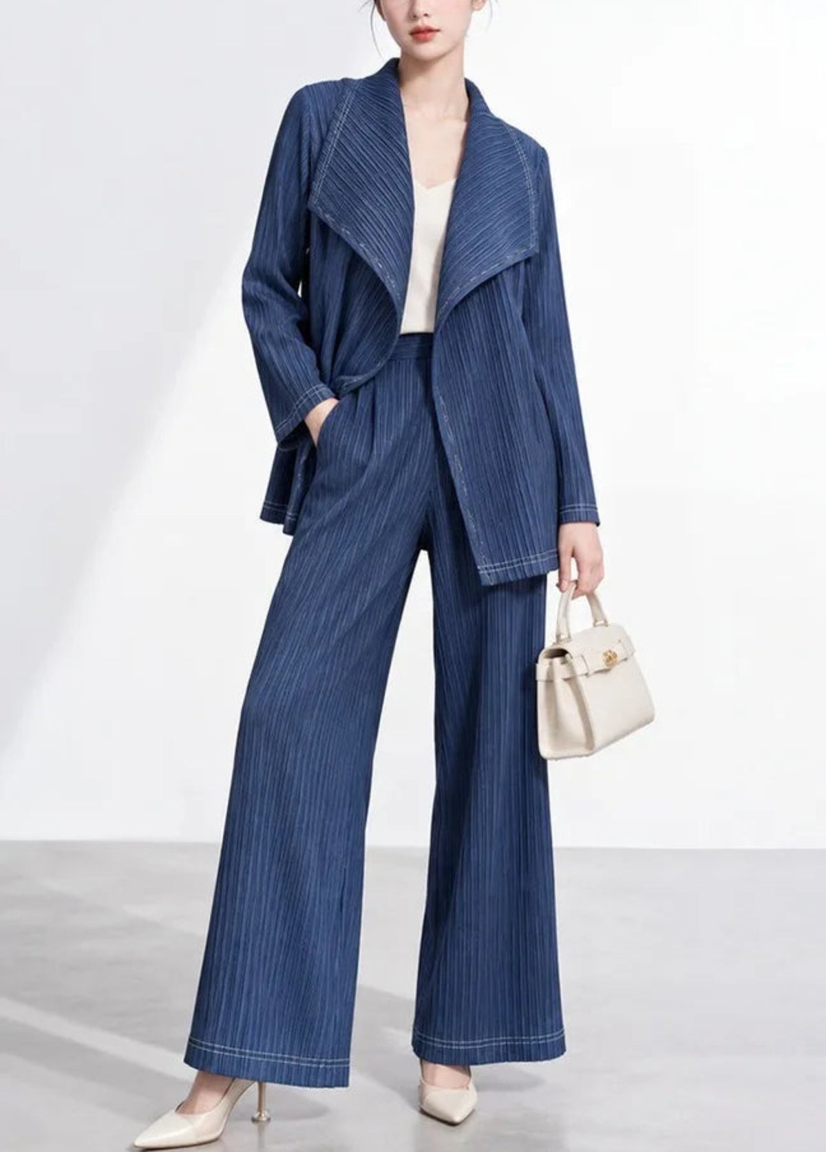 Petite Plissé Two-Piece Pant Set