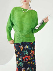 Pleated Relaxed Boat Neck Top
