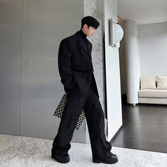 Men's 2 Piece All Black Modular Cargo Suit