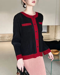 Luxury Plissé Button-Front Top