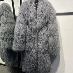 100% Real Curly Shearling Fur Long Coat