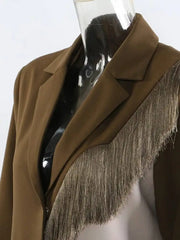 Asymmetric Fringe Long Trench Coat