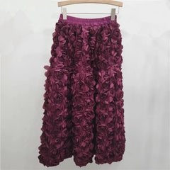 Rose Tulle Romantic Flared Midi Skirt