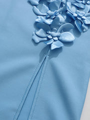 Elegant 3D Floral Halter-Neck Dress