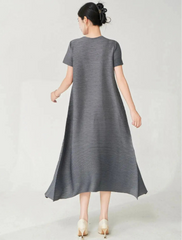 Asymmetric Short Sleeve Pleated Dress