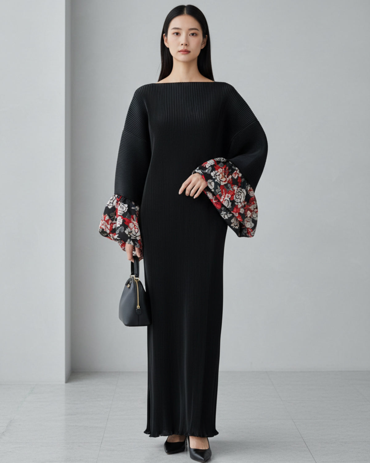 Elegant Pleated Bell Sleeve Dress