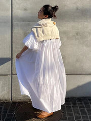 Women's Long Cotton Sundress with Balloon Sleeves