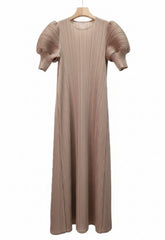 Unique Puff-Sleeve Pleated Dress