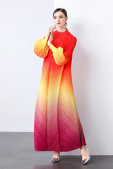 Maxi Bubble Sleeve Pleats Dress