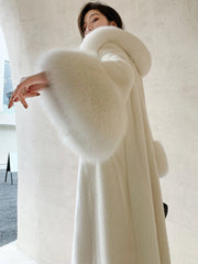 Women's Luxe Long Coat with Faux Fur Collar & Cuffs