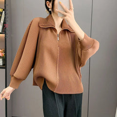 Elegant Pleated Dolman Blouse