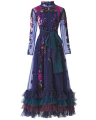 Luxury Sequined Sheer-Sleeve Dress