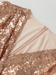 Luxe Sparkly Rose Gold Long Dress with Sleeves