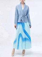 Modern Pleated Cardigan & Skirt Set