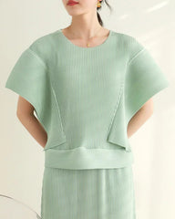 Luxe Plissé Cape-Sleeve Top