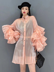 HEYFANCYSTYLE Luxurious Ruffle Sheer Blouse